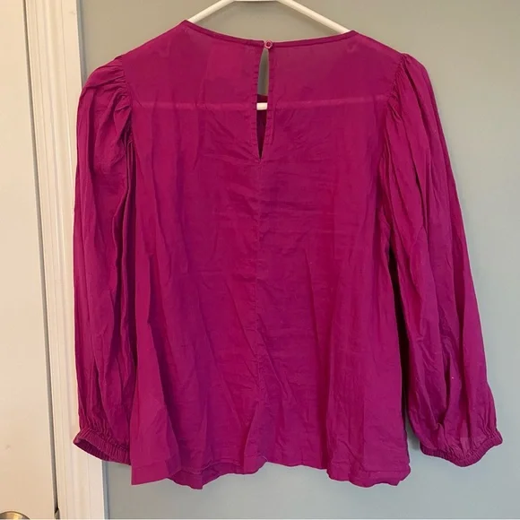 FARM Rio Anthropologie "Kelsie" Magenta V-Neck Boho Colorful Puff Sleeve Blouse - Picture 8 of 15